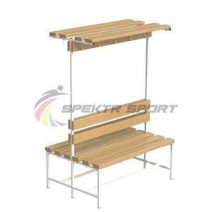 Купить Скамейка с вешалкой и полкой для раздевалок двухсторонняя (цельная) 1200 мм в Киржаче 